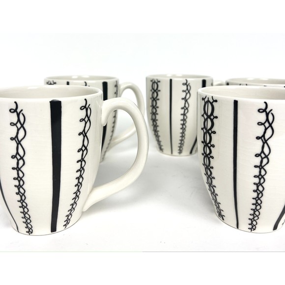 Pottery Barn Black & White Made in Brazil set of 5 Coffee Cup Mugs - Picture 2 of 5